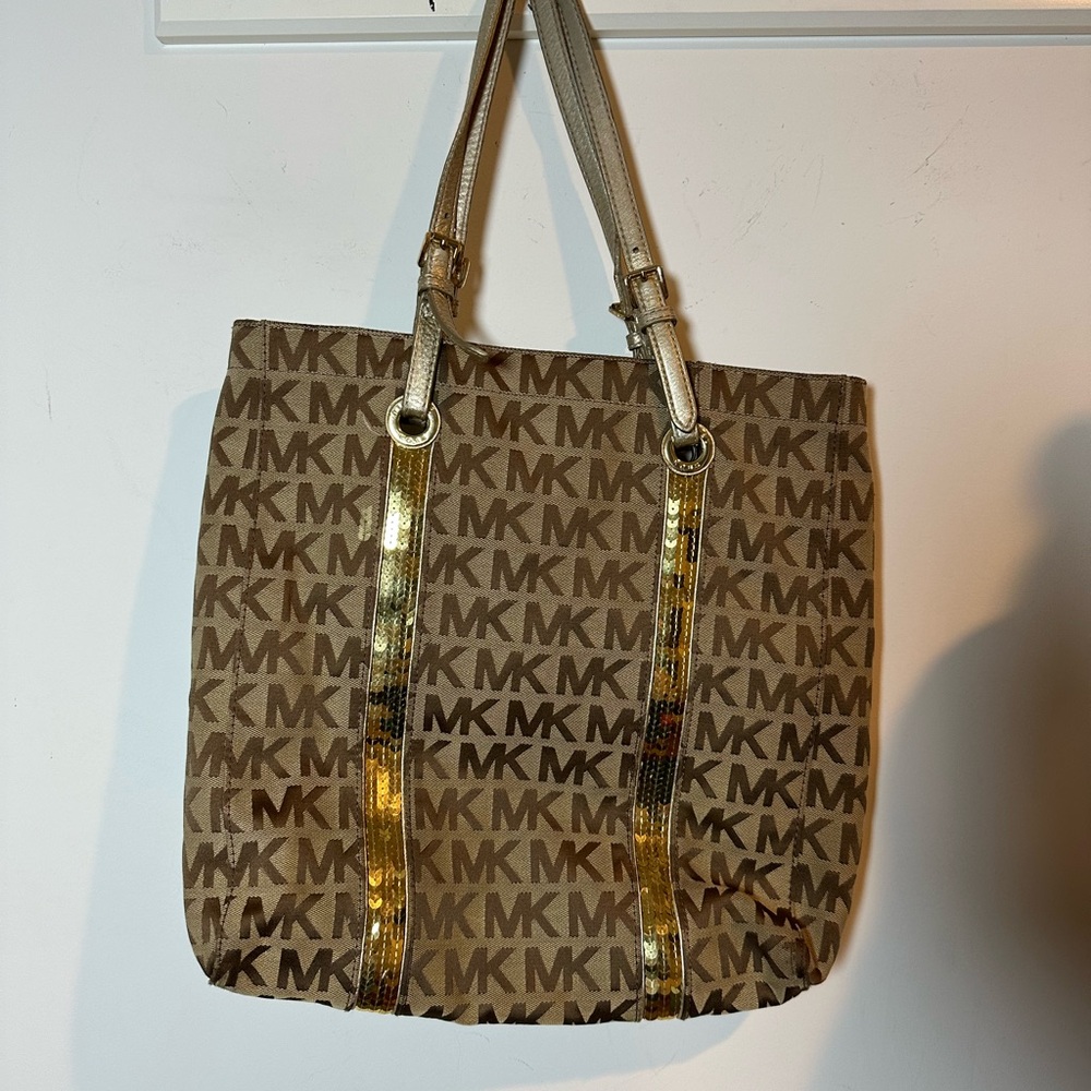 Y2K Michael Kors Brown and Gold Monogram Tote